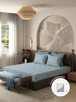 MYTRIDENT - Fitted Bedsheet for Double Bed King Size, 144 Tc, 100% Cotton