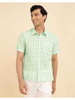 Fabindia - Green Cotton Hand Block Printed Regular Shirt