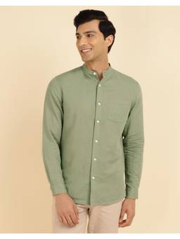 Fabindia - Green Linen Blend Slim Fit Regular Shirt