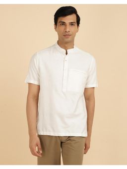 Fabindia - Off White Viscose Silk Slim Fit Mid Placket Shirt
