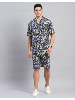 Rock.it - Men's Navy Blue Printed Collared Neck Half Sleeve Co-Ord (Set of 2)