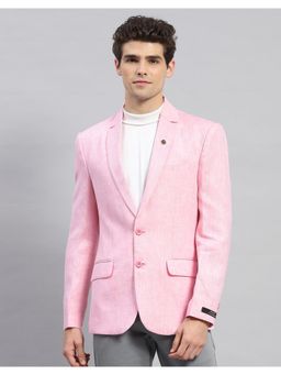 Monte Carlo - Men's Pink Solid Notch Lapel Collar Full Sleeve Blazer