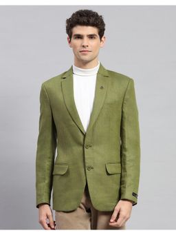 Monte Carlo - Men's Olive Solid Notch Lapel Collar Full Sleeve Blazer