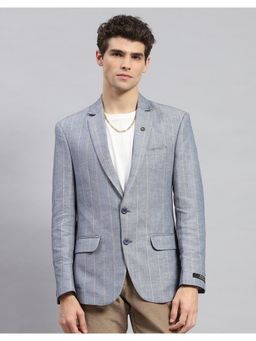 Monte Carlo - Men's Grey Striped Notch Lapel Collar Full Sleeve Blazer