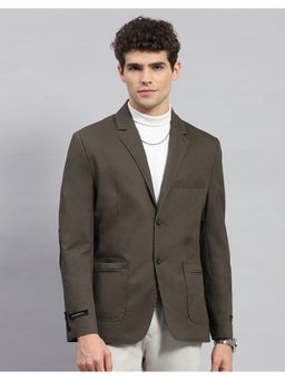 Monte Carlo - Men's Olive Solid Notch Lapel Collar Full Sleeve Blazer