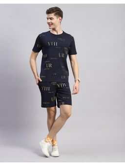 Monte Carlo - Men's Printed Navy Blue Round Neck Half Sleeve Regular Fit Bermuda (Set of 2)