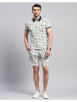 Monte Carlo - Men's Off White Floral Printed Polo Neck Half Sleeve Regular Bermuda (Set of 2)
