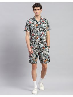 Monte Carlo - Men's Green Floral Print Collared Neck Half Sleeve Regular Fit Co-Ord (Set of 2)
