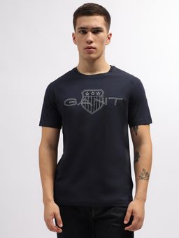 GANT - Men Navy Blue Printed Round Neck Short Sleeves T-Shirt