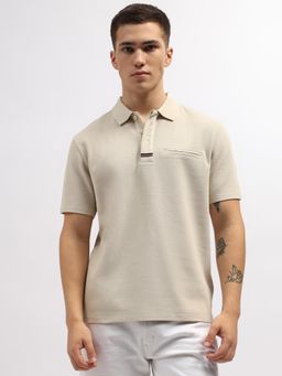 GANT - Men Beige Solid Polo Collar Short Sleeves T-Shirt