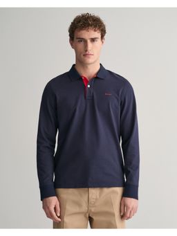 GANT - Men Blue Solid Polo Collar Full Sleeves Polo T-Shirt
