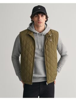 GANT - Men Green Solid Stand Collar Sleeveless Quilted Jacket