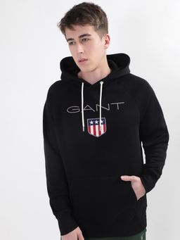GANT - Men Black Printed Hooded Full Sleeves Sweatshirt