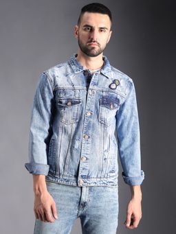 High Star - Washed Spread Collar Patchwork Cotton Denim Jacket