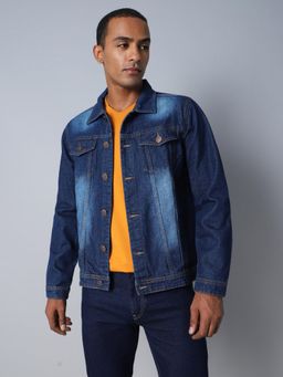 High Star - Washed Spread Collar Long Sleeves Cotton Denim Jacket
