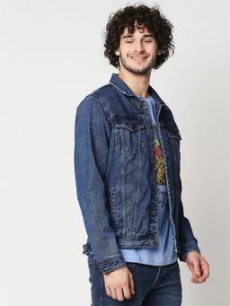 High Star - Washed Spread Collar Long Sleeves Denim Jacket