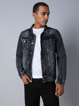High Star - Washed Spread Collar Long Sleeves Denim Jacket