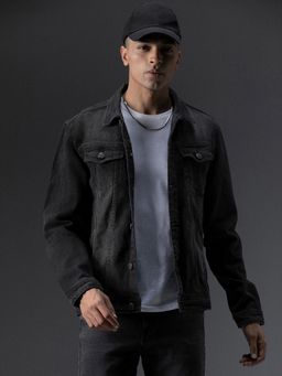 High Star - Washed Spread Collar Long Sleeves Denim Jacket