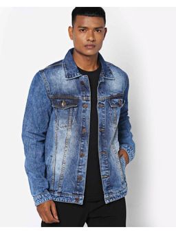 High Star - Washed Spread Collar Long Sleeves Denim Jacket