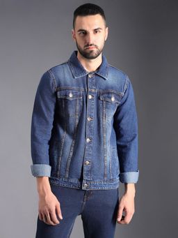 High Star - Washed Spread Collar Long Sleeves Denim Jacket