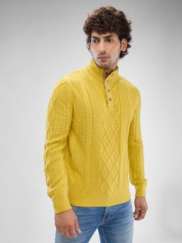 Spykar - Full Sleeve Regular Woven Yellow Sweater for Men