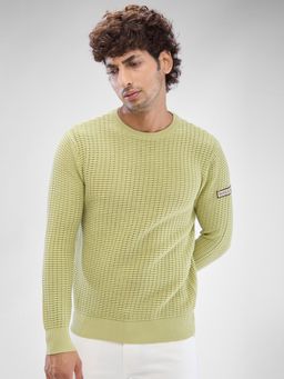 Spykar - Full Sleeve Regular Woven Green Sweater for Men