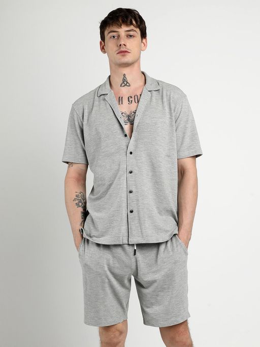CAHOOT Men's Light Grey Heathered Knitted Co-Ord (Set of 2)