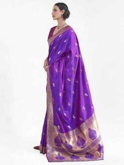 Odette - Purple Festive Silk Blend Woven Design Saree with Unstitched Blouse