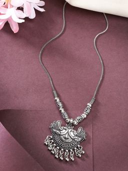 NVR - Women Silver Toned Peacock Design Pendant Necklace
