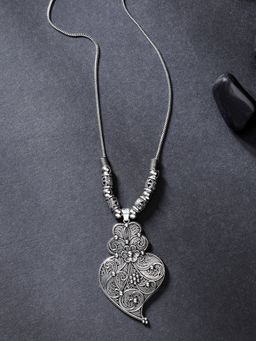 NVR - Women Silver Toned German Silver Oxidised Pendant Necklace