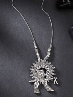 NVR - Women Silver Toned German Silver Oxidised Pendant Necklace