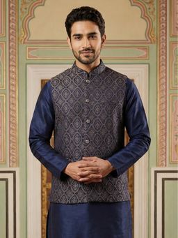Jompers - Brown Silk Blend Woven Nehru Jacket