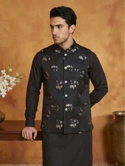Jompers - Black Silk Blend Woven Nehru Jacket