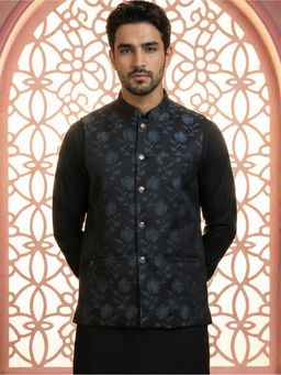 Jompers - Black Silk Blend Woven Nehru Jacket