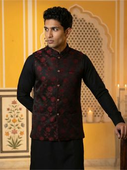 Jompers - Black Silk Blend Woven Nehru Jacket