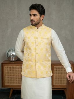 Jompers - Yellow Silk Blend Woven Nehru Jacket