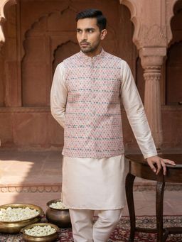 Jompers - Multi-Colour Silk Blend Embroidered Kurta with Churidar and Waistcoat