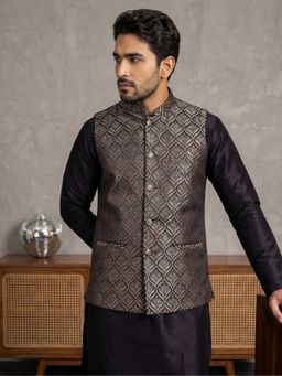 Jompers - Black Silk Blend Woven Nehru Jacket