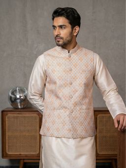 Jompers - Orange Cotton Blend Embroidered Nehru Jacket