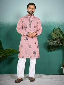 Pink Ethnic - Pink Art Silk Embroidered Kurta with Pyjama