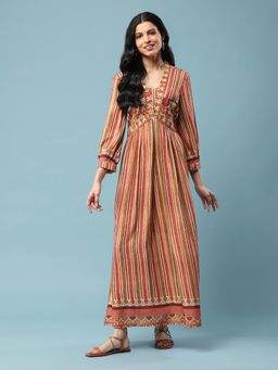 Aarke Ritu Kumar - Brown Striped Maxi Dress