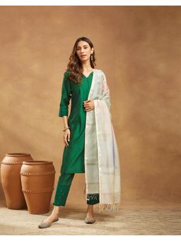 Fabindia - Women Cream Cotton Silk Woven Dupatta