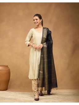 Fabindia - Women Black Cotton Silk Woven Dupatta