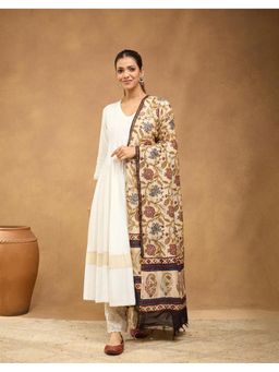 Fabindia - Women Beige Cotton Silk Floral Dupatta
