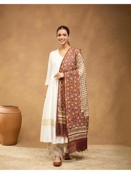 Fabindia - Women Brown Cotton Silk Floral Dupatta