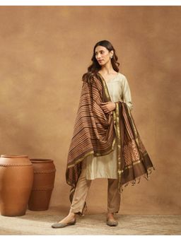 Fabindia - Women Brown Cotton Silk Woven Dupatta