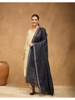 Fabindia - Women Black Silk Blend Woven Dupatta