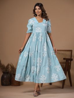 Rangdeep - Women Blue Cotton Floral Dress