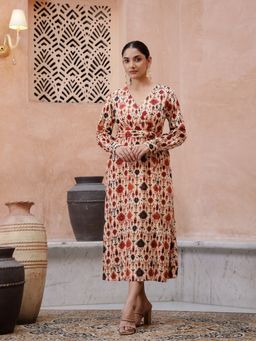 Rangdeep - Women Multi-Color Cotton Printed Dress with Belt