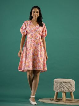 Rangdeep - Women Pink Cotton Floral Dress